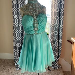 Homecoming dress alyce teal and gold